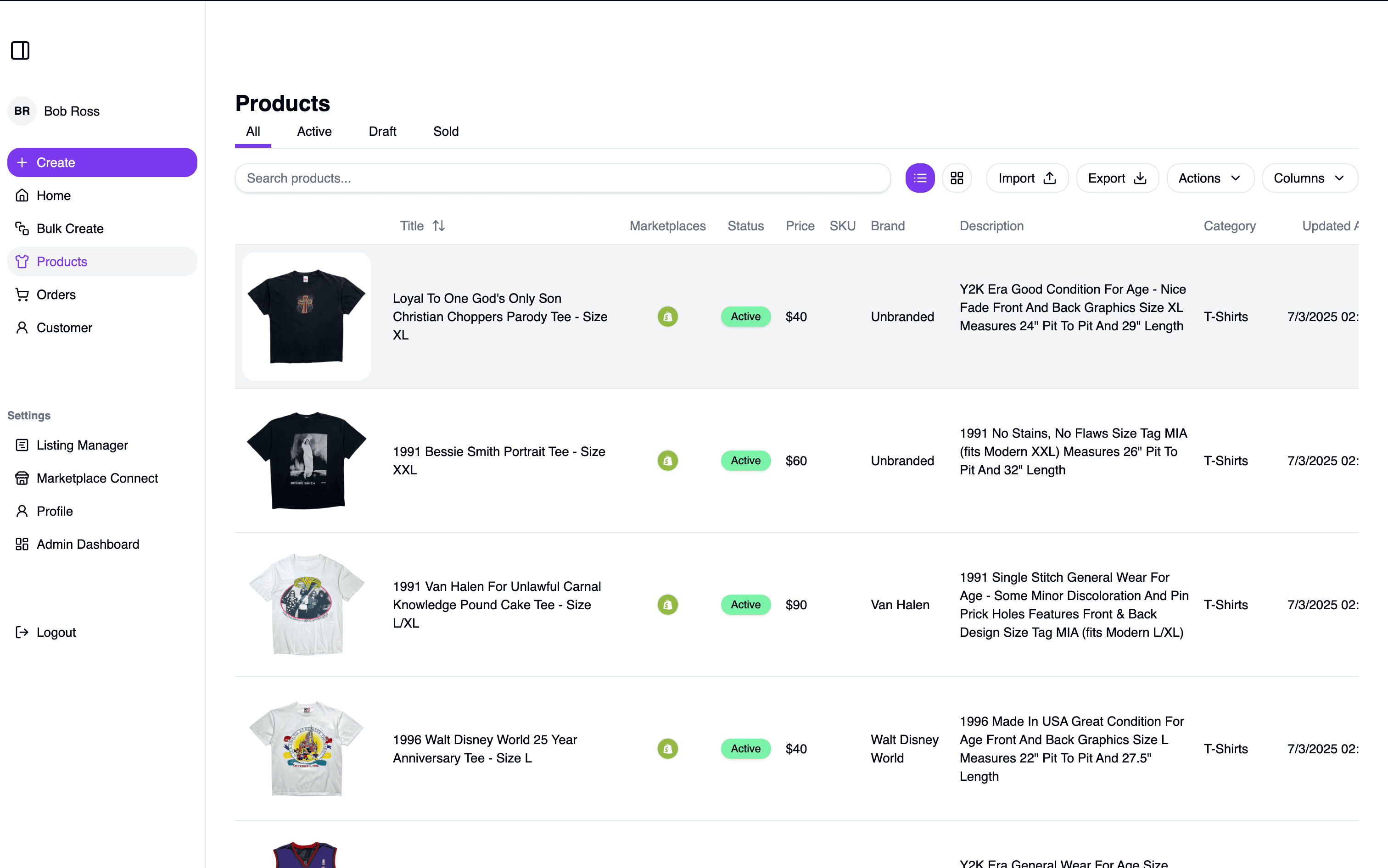 SECND inventory product page showing the listings grid