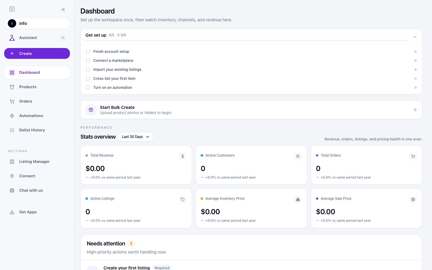 SECND dashboard with sidebar nav and Get set up checklist